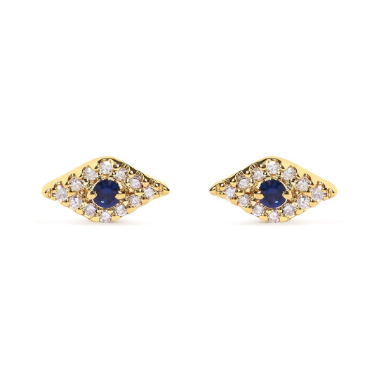 10K yellow gold evil eye ring with blue sapphire and diamond accent stones