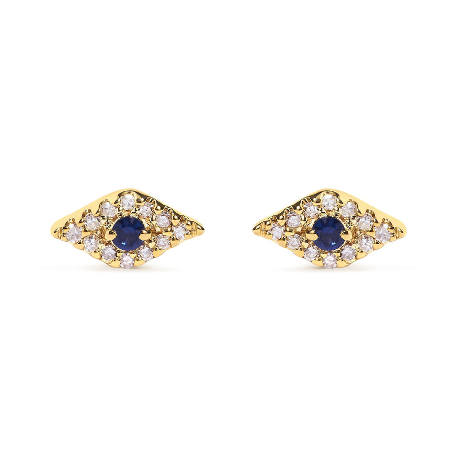 10K Yellow Gold Blue Sapphire and Diamond Accent Evil Eye Stud Earring (H-I Color, I1-I2 Clarity)