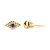 10K Yellow Gold Blue Sapphire and Diamond Accent Evil Eye Stud Earring (H-I Color, I1-I2 Clarity)-3 thumbnail 4