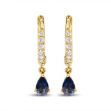 10K Yellow Gold Pear Blue Sapphire and 1/10 Cttw Diamond Drop and Dangle Huggy Hoop Earrings (H-I Color, I1-I2 Clarity)-1 thumbnail 2