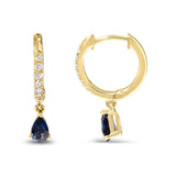 10K Yellow Gold Pear Blue Sapphire and 1/10 Cttw Diamond Drop and Dangle Huggy Hoop Earrings (H-I Color, I1-I2 Clarity)-3 thumbnail 4