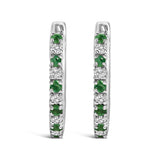 10K White Gold Alternating Emerald 1/10 Cttw Diamond Huggy Hoop Earrings (I-J Color, I1-I2 Clarity)-1 thumbnail 2