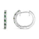 10K White Gold Alternating Emerald 1/10 Cttw Diamond Huggy Hoop Earrings (I-J Color, I1-I2 Clarity)-3 thumbnail 4