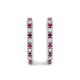 10K Gold Alternating Diamond and Red Ruby Huggy Hoop Earrings-3 thumbnail 4