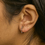 10K Gold Alternating Diamond and Red Ruby Huggy Hoop Earrings-4 thumbnail 5