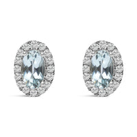10K White Gold 5x3 MM Oval Cut Birthstone and Diamond Halo Stud Earrings (I-J Color, I1-I2 Clarity)