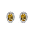 10K white gold stud earrings with oval diamond and halo accent stones