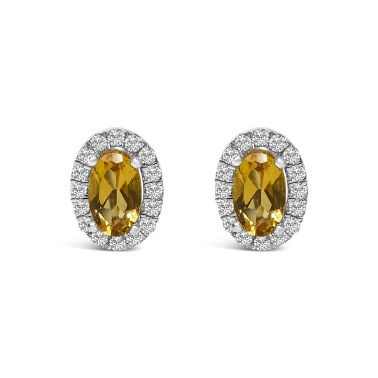 10K White Gold 5x3 MM Oval Cut Birthstone and Diamond Halo Stud Earrings (I-J Color, I1-I2 Clarity)-10
