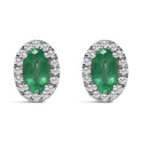 10K White Gold 5x3 MM Oval Cut Birthstone and Diamond Halo Stud Earrings (I-J Color, I1-I2 Clarity)-7 thumbnail 9