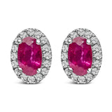 10K White Gold 5x3 MM Oval Cut Birthstone and Diamond Halo Stud Earrings (I-J Color, I1-I2 Clarity)-2 thumbnail 4