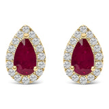 10K Yellow Gold 5X3 MM Pear-Cut Ruby and 1/7 Cttw Diamond Halo Stud Earrings (I-J Color, I1-I2 Clarity)-0 thumbnail 1