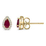 10K Yellow Gold 5X3 MM Pear-Cut Ruby and 1/7 Cttw Diamond Halo Stud Earrings (I-J Color, I1-I2 Clarity)-3 thumbnail 4