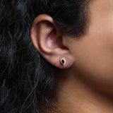 10K Yellow Gold 5X3 MM Pear-Cut Ruby and 1/7 Cttw Diamond Halo Stud Earrings (I-J Color, I1-I2 Clarity)-2 thumbnail 3