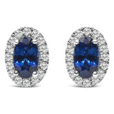 10K White Gold 5x3 MM Oval Cut Birthstone and Diamond Halo Stud Earrings (I-J Color, I1-I2 Clarity)-1 thumbnail 3
