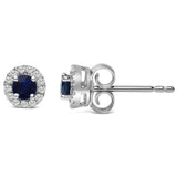 10K White Gold 3.25mm x 3.25mm Round Blue Sapphire and 1/10 Cttw Diamond Halo Stud Earrings (I-J Color, I1-I2 Clarity)-3 thumbnail 4