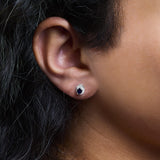10K White Gold 3.25mm x 3.25mm Round Blue Sapphire and 1/10 Cttw Diamond Halo Stud Earrings (I-J Color, I1-I2 Clarity)-2 thumbnail 3