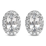 10K White Gold 5x3 MM Oval Cut Birthstone and Diamond Halo Stud Earrings (I-J Color, I1-I2 Clarity)-0 thumbnail 2