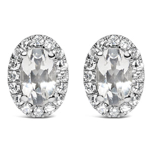 10K White Gold 5x3 MM Oval Cut Birthstone and Diamond Halo Stud Earrings (I-J Color, I1-I2 Clarity)-0