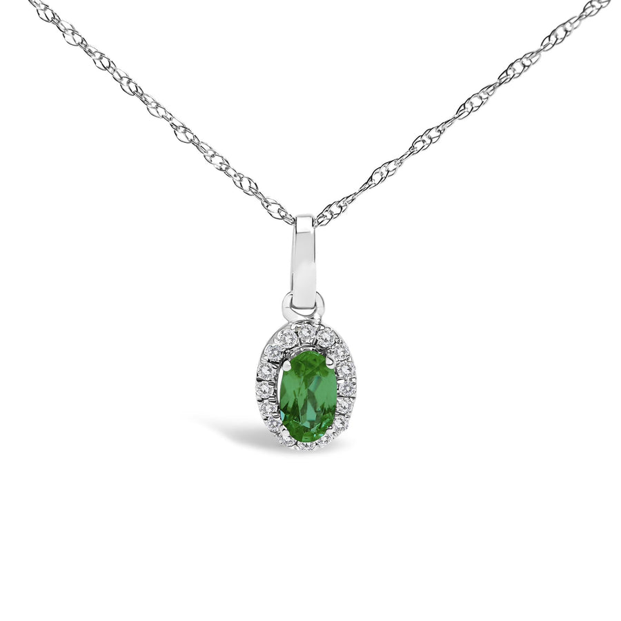 10K White Gold 5x3mm Gemstone and Diamond Accent Halo Oval Shape 18