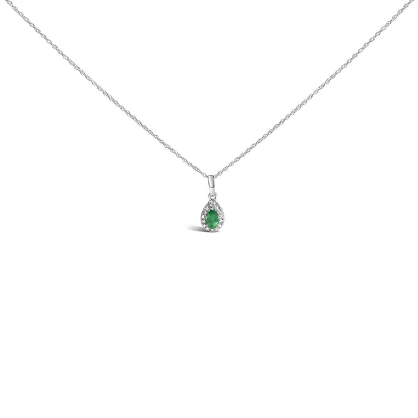 10K White Gold 5x3mm Gemstone and Diamond Accent Halo Pear Shape 18