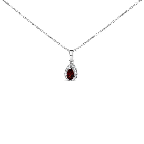 10K White Gold 5x3mm Gemstone and Diamond Accent Halo Pear Shape 18