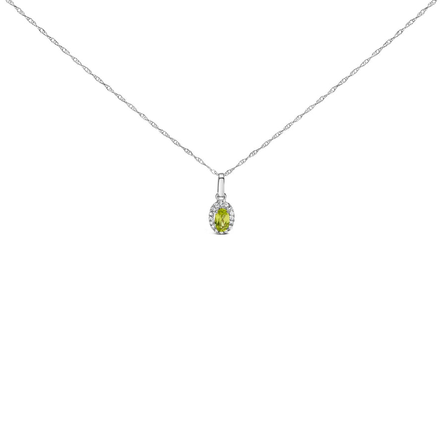 10K White Gold 5x3mm Gemstone and Diamond Accent Halo Oval Shape 18