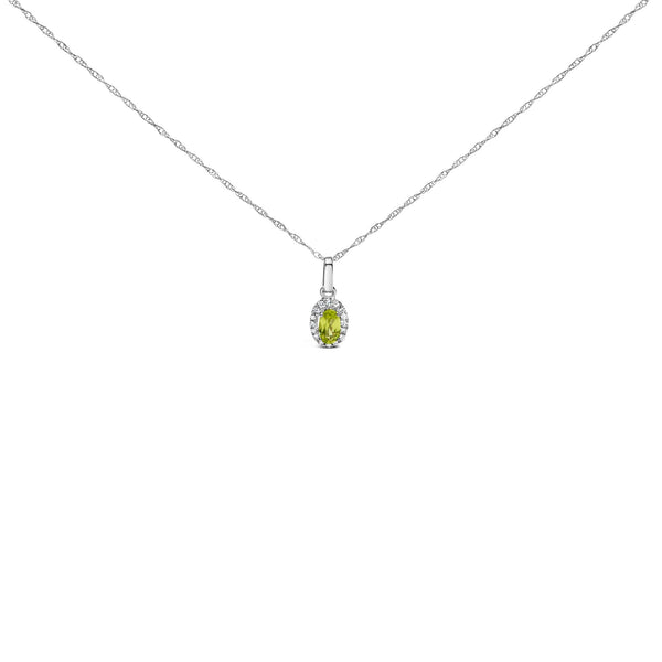 10K White Gold 5x3mm Gemstone and Diamond Accent Halo Oval Shape 18