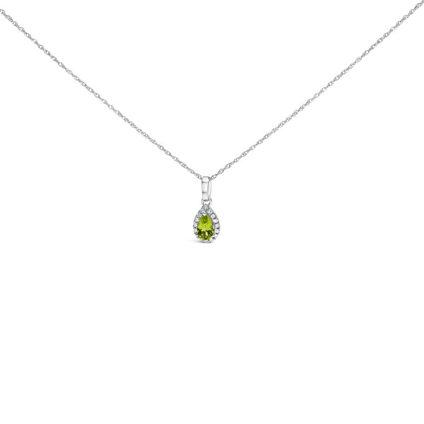 10K White Gold 5x3mm Gemstone and Diamond Accent Halo Pear Shape 18