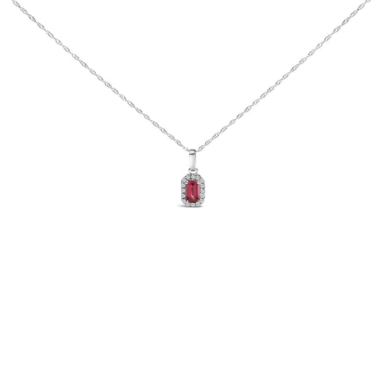 10K White Gold 5x3mm Gemstone and Diamond Accent Halo Octagonal Shape 18" Pendant Necklace (I-J Color, I1-I2 Clarity)-0