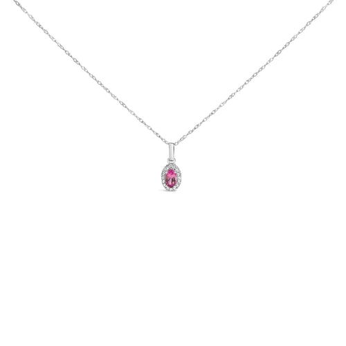 10K White Gold 5x3mm Gemstone and Diamond Accent Halo Oval Shape 18