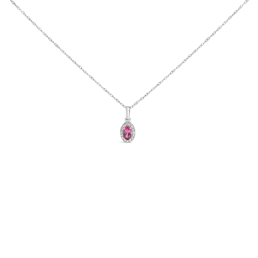10K White Gold 5x3mm Gemstone and Diamond Accent Halo Oval Shape 18