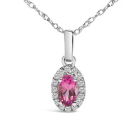 10K White Gold 5x3mm Gemstone and Diamond Accent Halo Oval Shape 18