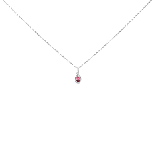 10K White Gold 5x3mm Gemstone and Diamond Accent Halo Pear Shape 18" Pendant Necklace (I-J Color, I1-I2 Clarity)-0