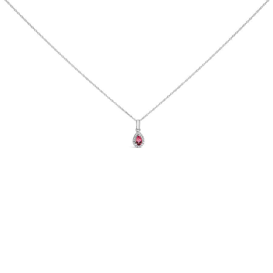 10K White Gold 5x3mm Gemstone and Diamond Accent Halo Pear Shape 18