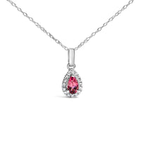 10K White Gold 5x3mm Gemstone and Diamond Accent Halo Pear Shape 18
