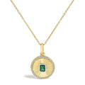 10K Yellow Gold 4x3 MM Emerald and 1/10 Cttw Diamond Circle Fluted Medallion Pendant Necklace-0