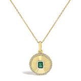 10K Yellow Gold 4x3 MM Emerald and 1/10 Cttw Diamond Circle Fluted Medallion Pendant Necklace-0 thumbnail 1