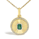 10K Yellow Gold 4x3 MM Emerald and 1/10 Cttw Diamond Circle Fluted Medallion Pendant Necklace-1 thumbnail 2