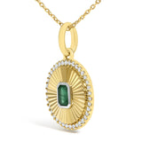 10K Yellow Gold 4x3 MM Emerald and 1/10 Cttw Diamond Circle Fluted Medallion Pendant Necklace-3 thumbnail 4