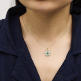 10K Yellow Gold 4x3 MM Emerald and 1/10 Cttw Diamond Circle Fluted Medallion Pendant Necklace-2 thumbnail 3