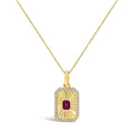 10K Yellow Gold 4x3 MM Ruby and 1/10 Cttw Diamond Rectangular Fluted Medallion Pendant Necklace-0
