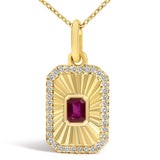 10K Yellow Gold 4x3 MM Ruby and 1/10 Cttw Diamond Rectangular Fluted Medallion Pendant Necklace-1 thumbnail 2