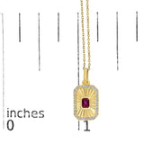 10K Yellow Gold 4x3 MM Ruby and 1/10 Cttw Diamond Rectangular Fluted Medallion Pendant Necklace-4 thumbnail 5