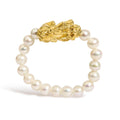 18K Yellow Gold Freshwater Pearl Dragon Charm Adjustable Ring Band-0
