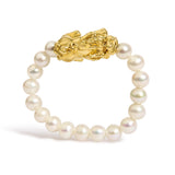 18K Yellow Gold Freshwater Pearl Dragon Charm Adjustable Ring Band-0 thumbnail 1