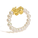 18K Yellow Gold Freshwater Pearl Dragon Charm Adjustable Ring Band-1 thumbnail 2