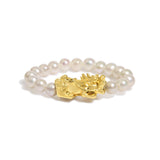 18K Yellow Gold Freshwater Pearl Dragon Charm Adjustable Ring Band-4 thumbnail 5