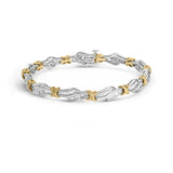 10K two-tone gold bracelet with channel-set baguette diamonds in X-link weave thumbnail 1