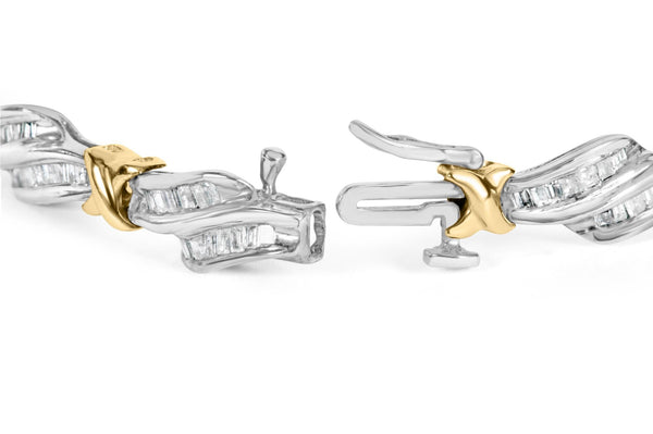 10k Two-Toned Gold 2.00 Cttw Channel Set Baguette-Diamond Weave and  