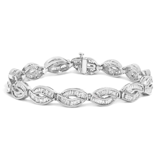 14K white gold bracelet with channel-set baguette diamond stones